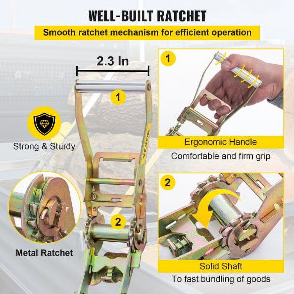 Heavy Duty Ratchet Straps with Snap Hooks, 4000 lbs Working Load H31197