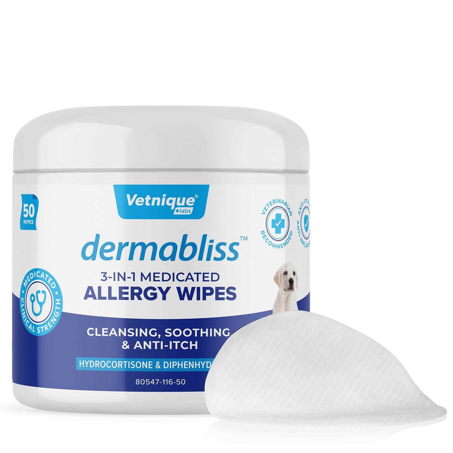 Medicated Hydrocortisone Allergy Cat & Dog Wipes C706309