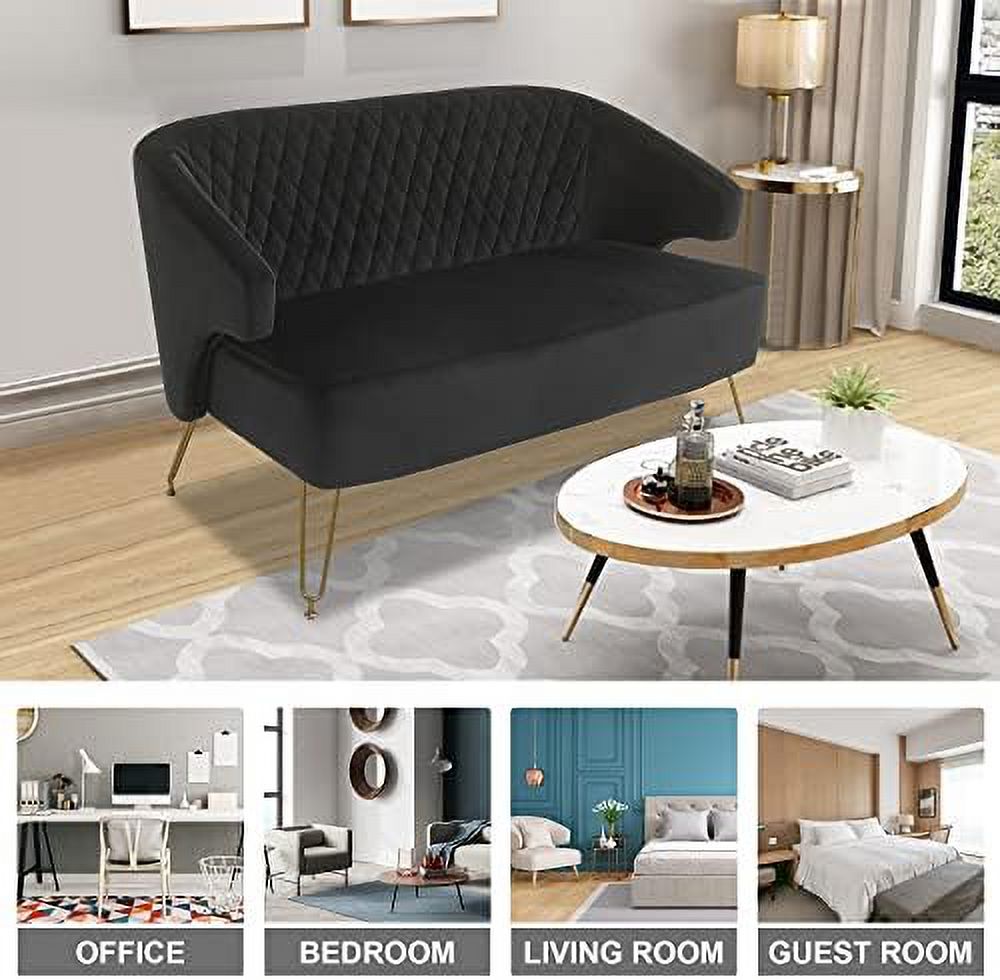 Cashmere Loveseat Sofa with Gold-Finished Metal Legs and 2 Small Pillows C3393