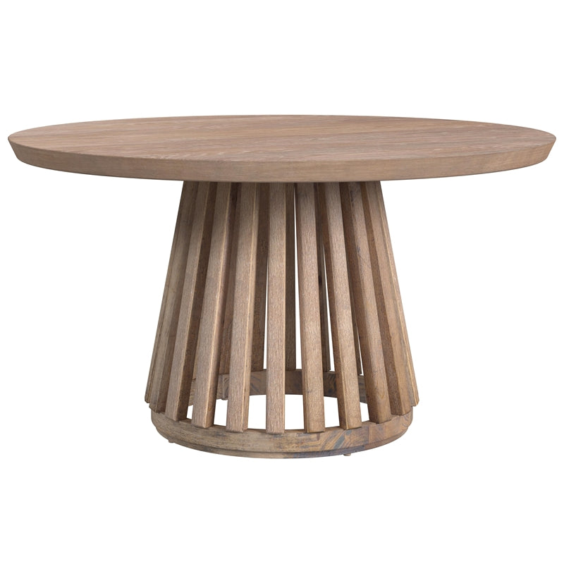 Tan Round Wood Dining Table with Tapered Slat Base U70098