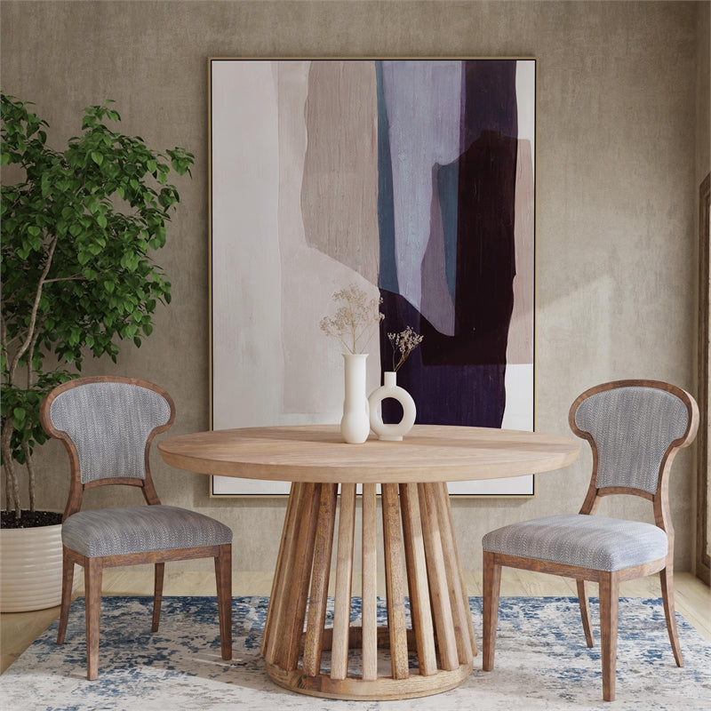 Tan Round Wood Dining Table with Tapered Slat Base U70098