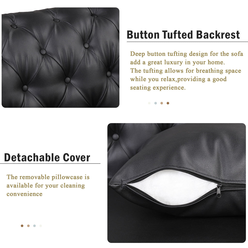 Black PU Upholstered Loveseat Sofa with Metal Legs O94779