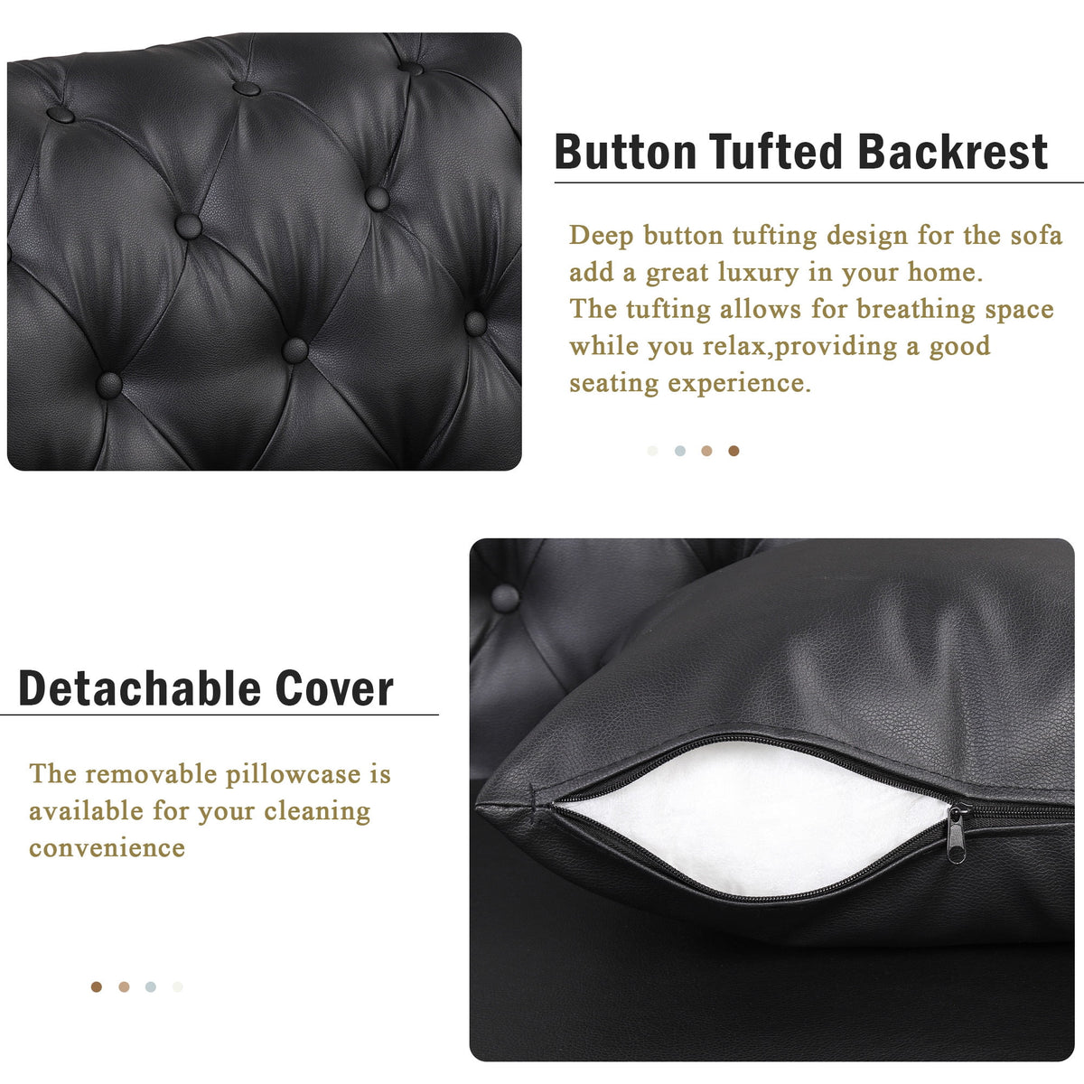 Black PU Upholstered Loveseat Sofa with Metal Legs O94779