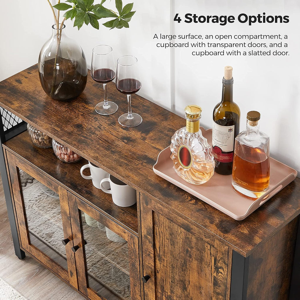 Rustic Brown and Black Floor Storage Cabinet with Transparent Doors V507497