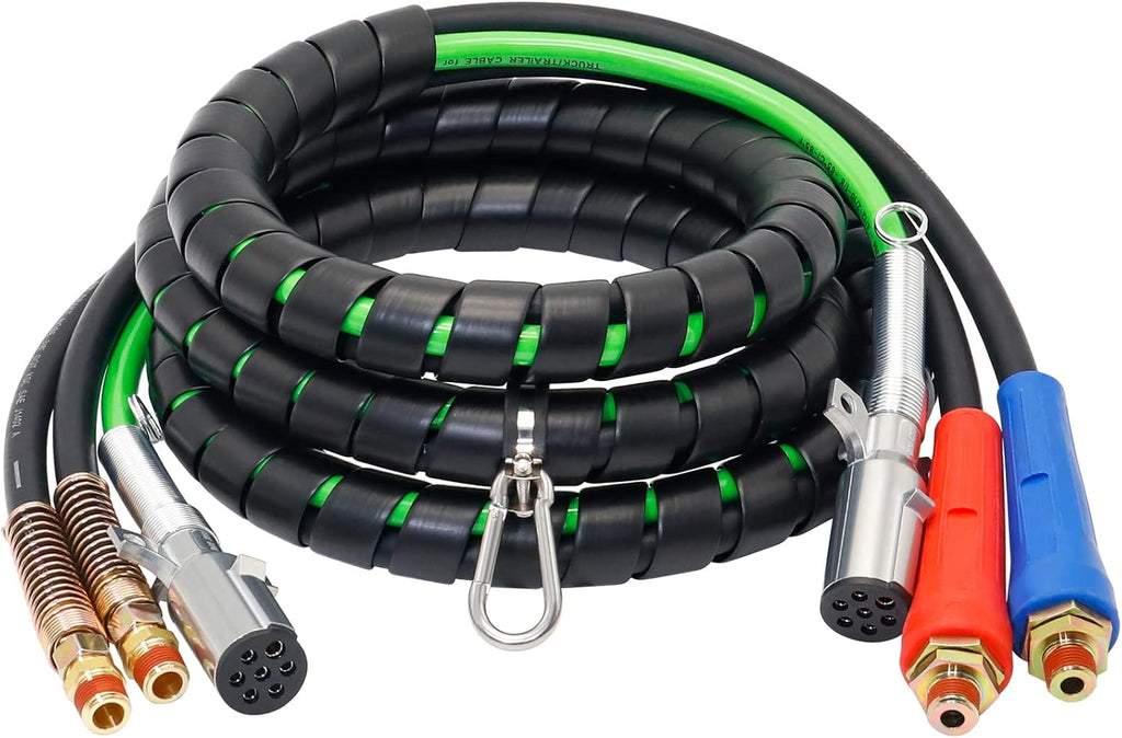 15ft 3 in 1 ABS & Power Air Line Hose Wrap 7 Way Electrical Cable with Handle Grip V461489