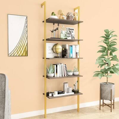 Gold Gray 5-Shelf Ladder Bookcase L44288