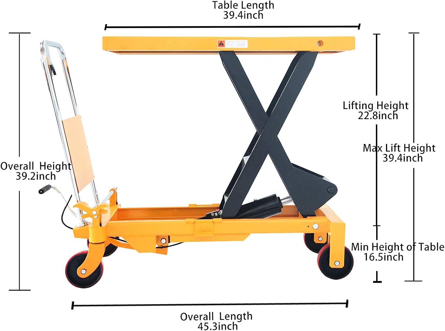 Single Scissor Hydraulic Lift Table/Cart 1760lbs Capacity 39.4 Lifting Height D629