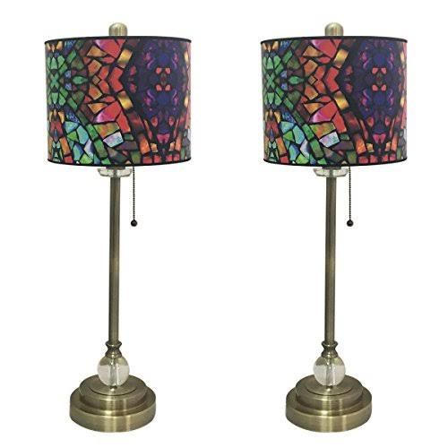 Buffet Lamp with Mosaic Stained Glass Shade, Set of 2 D7187