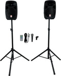 Dual 10" Powered Speakers PA System with Bluetooth, Mic, Stands A504169