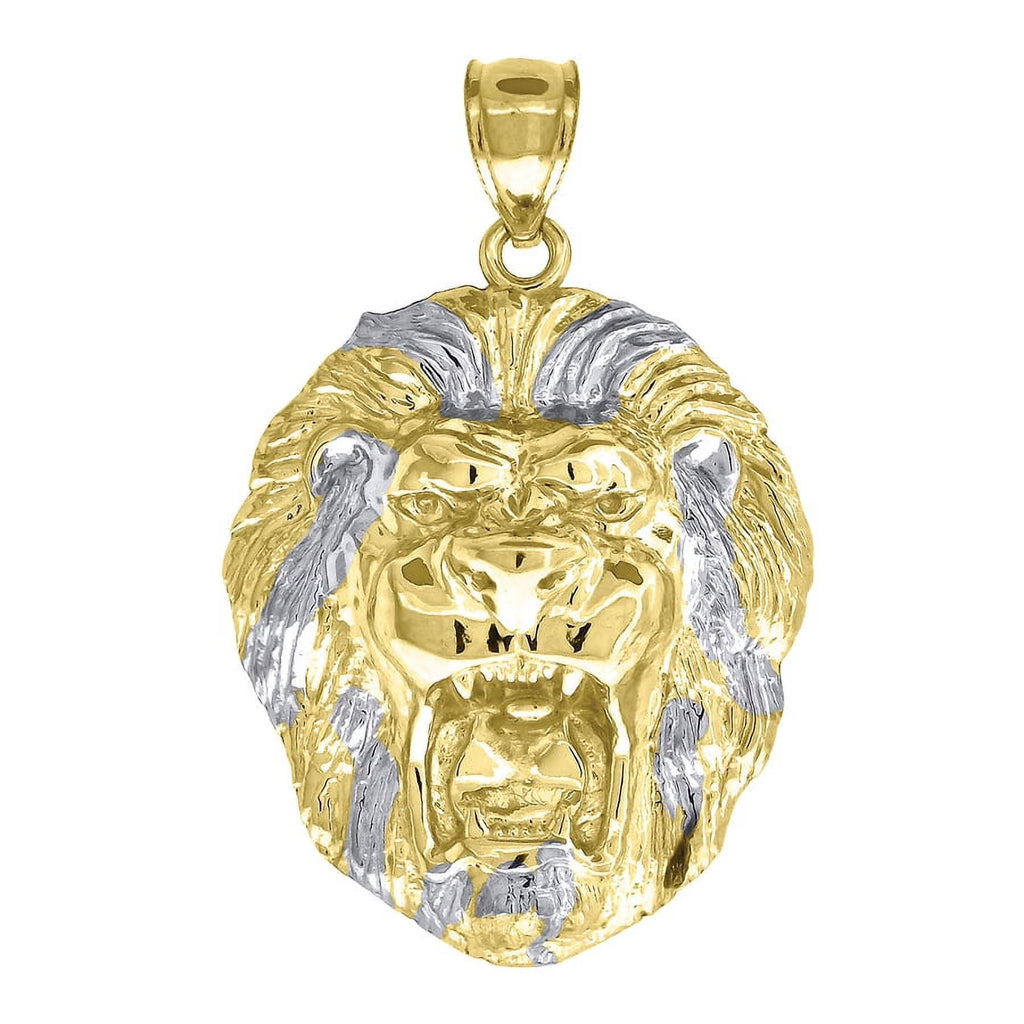 10k Two Tone Gold Mens Leo Lion Head Charm Pendant Necklace O202991