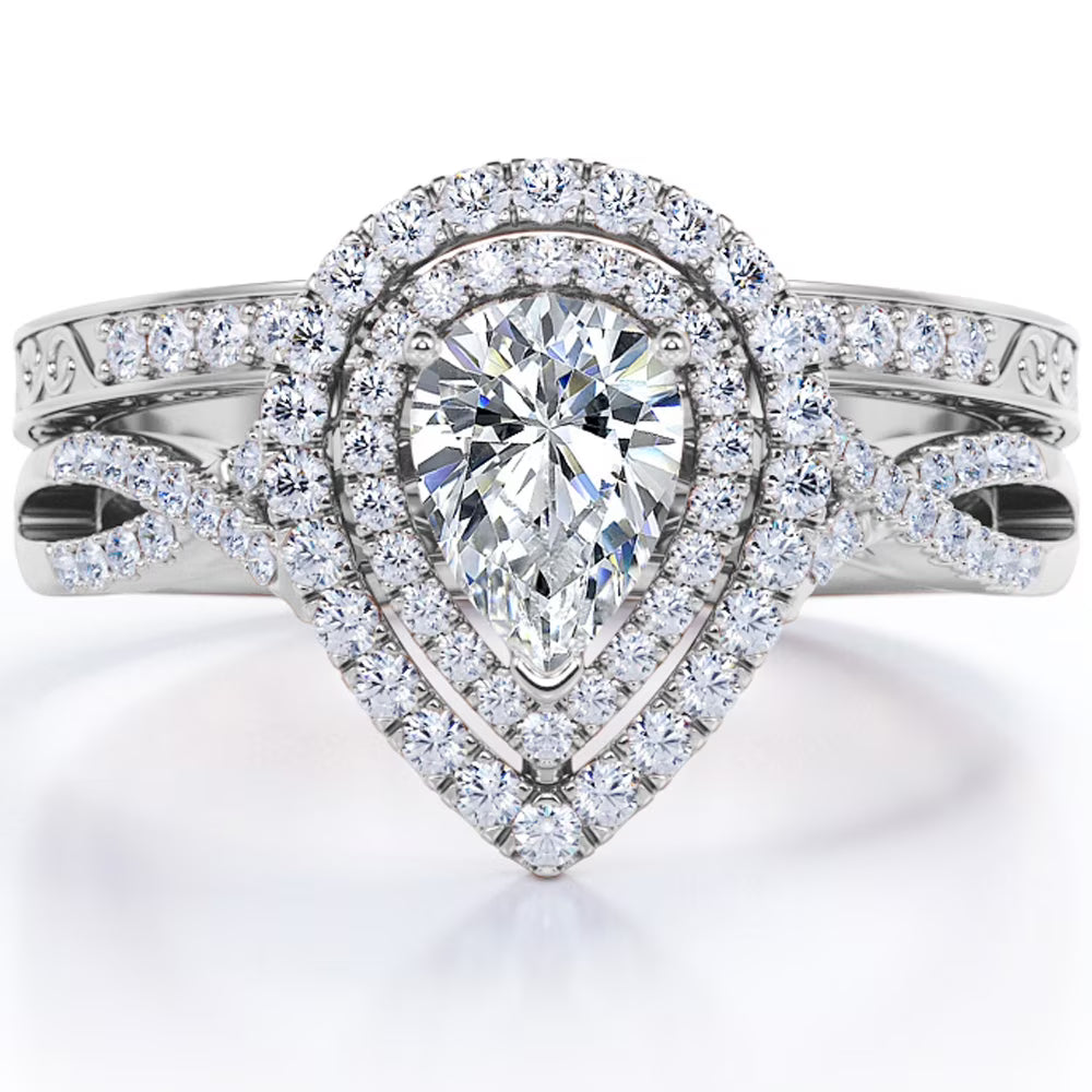 1.75 Carat Almond Shape Moissanite Crossover Wedding Set O46859