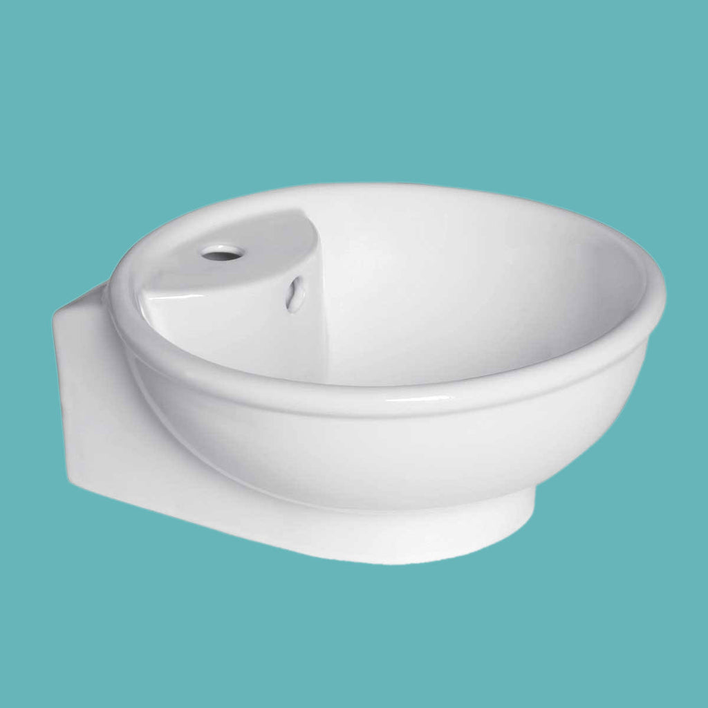 17x22 Round White Bathroom Sink with Overflow T109406