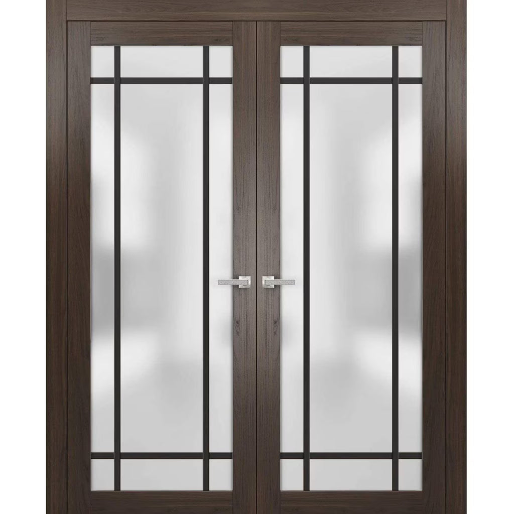 Solid French Double Doors 48 x 80 inches Wood Frosted Glass V7304