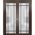 Solid French Double Doors 48 x 80 inches Wood Frosted Glass V7304