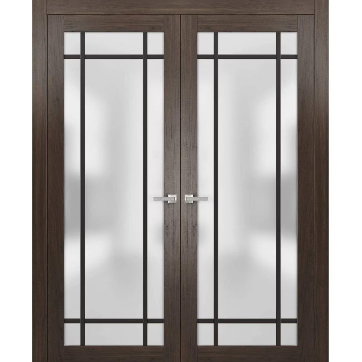 Solid French Double Doors 48 x 80 inches Wood Frosted Glass V7304