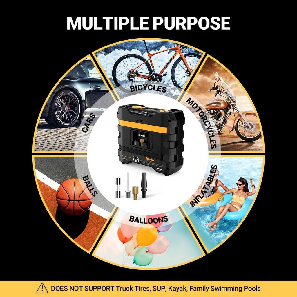 Yellow 2Pcs Portable Car Tire Inflator Air Compressor M8310