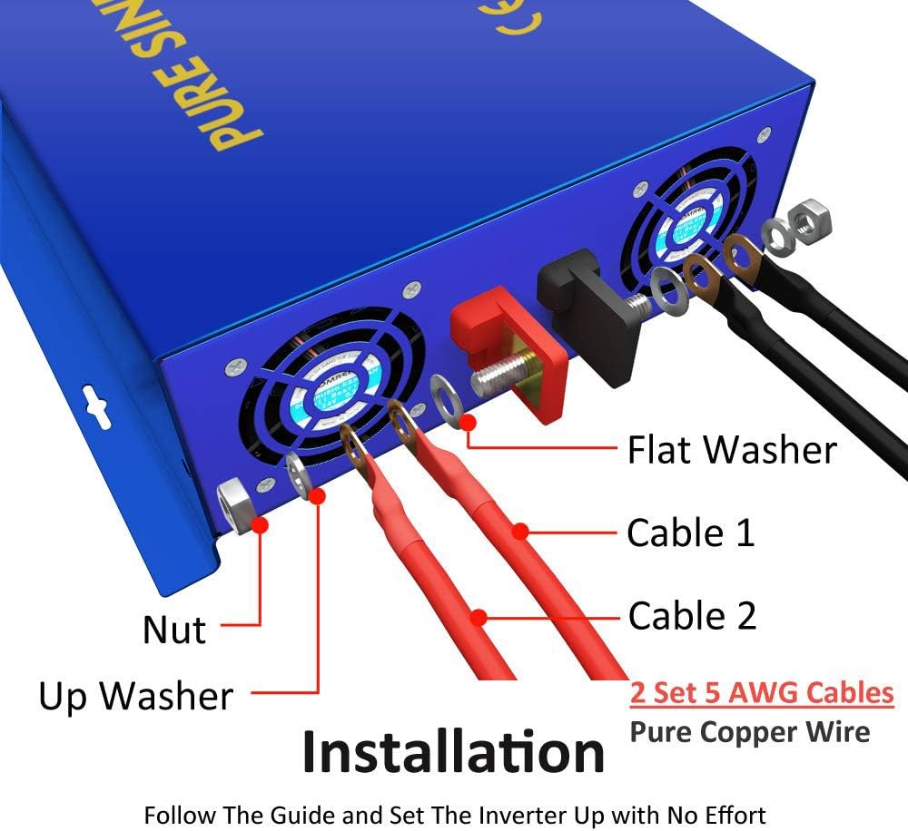 2000W Pure Sine Wave Power Inverter 24V DC to AC 120V with 15ft Remote Switch F716221