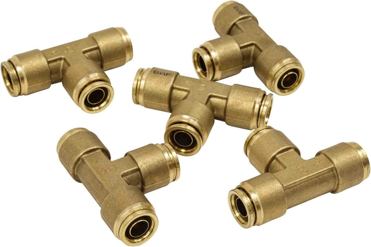 Brass Push to Connect Union Tee Air Brake Tube Fitting, 1/2" Tube OD, 5 Pack Z373879
