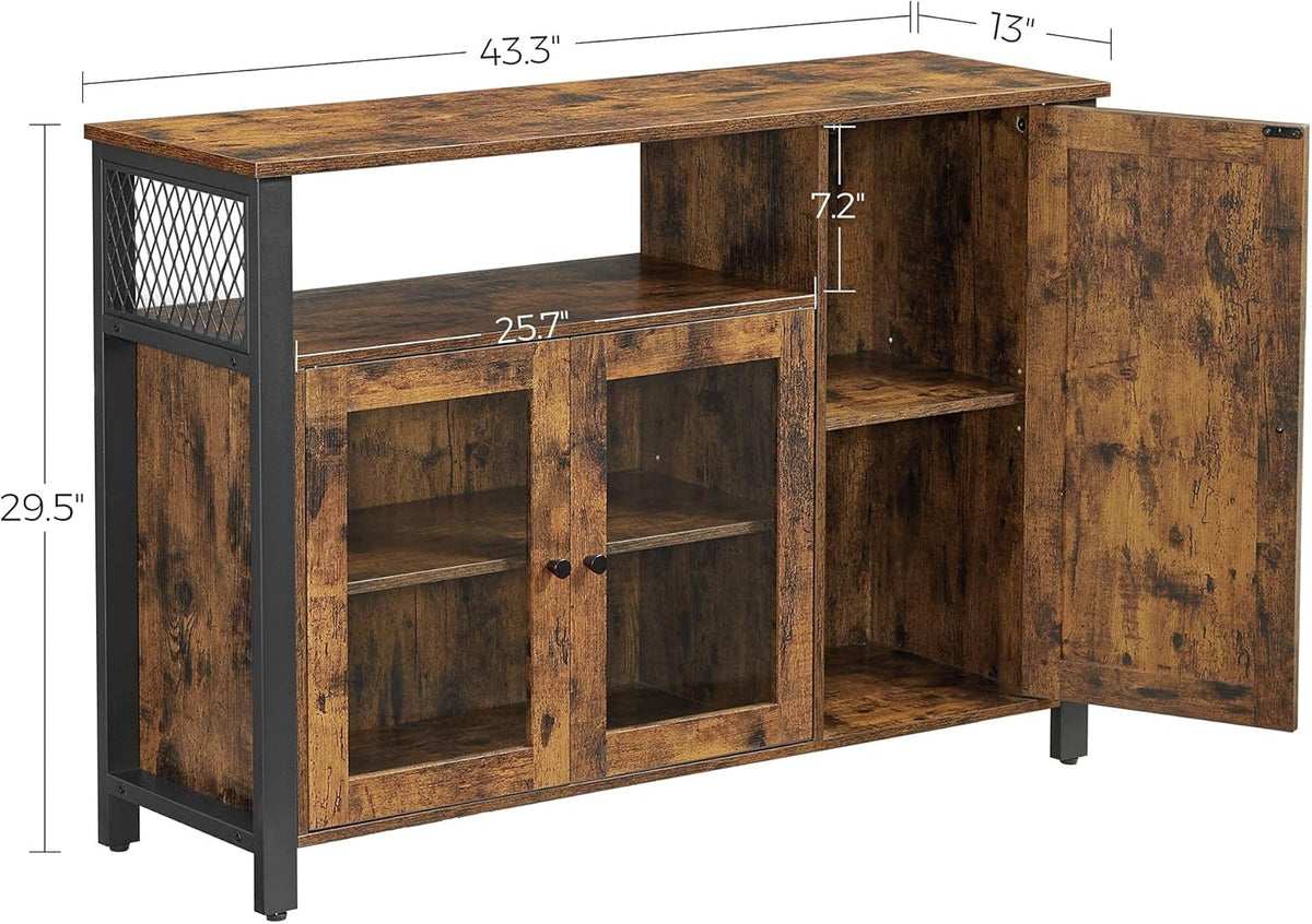 Rustic Brown and Black Floor Storage Cabinet with Transparent Doors V507497