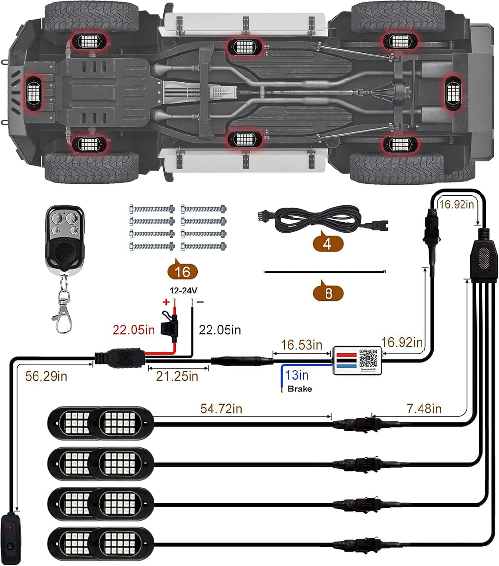 RGB LED Rock Lights 8 Pods Pack of 2 J29505