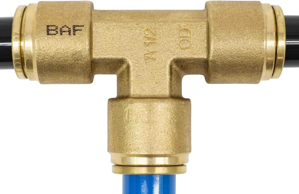 Brass Push to Connect Union Tee Air Brake Tube Fitting, 1/2" Tube OD, 5 Pack Z373879