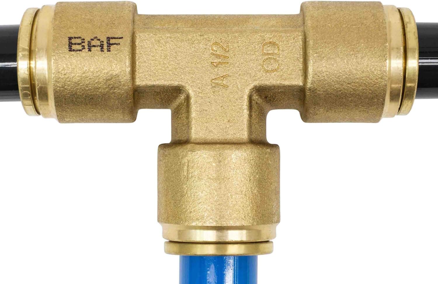 Brass Push to Connect Union Tee Air Brake Tube Fitting, 1/2" Tube OD, 5 Pack Z373879
