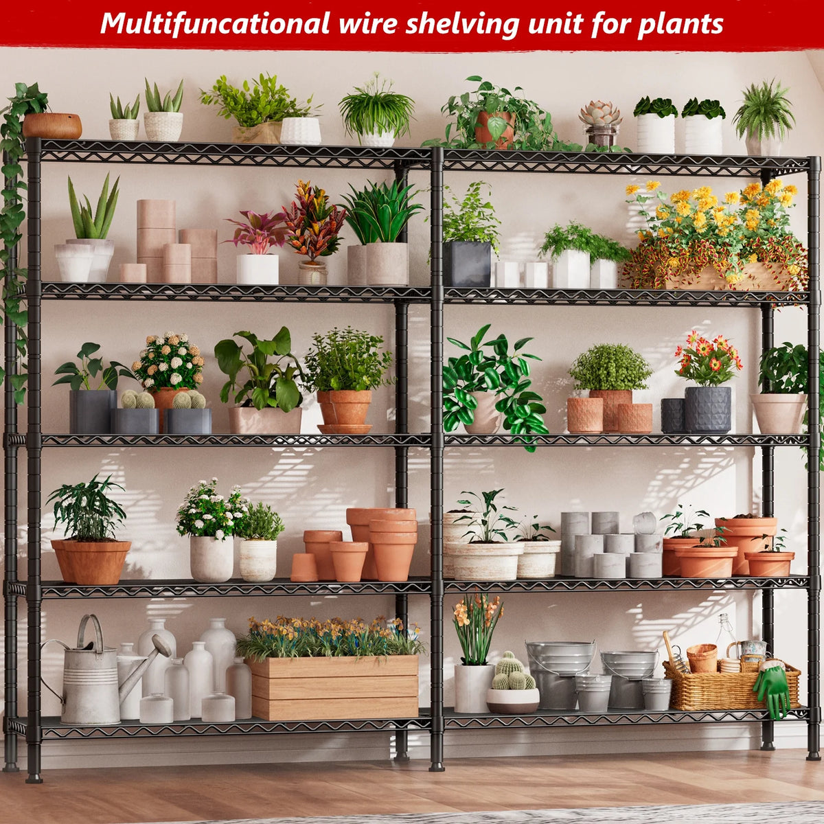 Black 5 Tier Heavy Duty Wire Shelving Unit P751