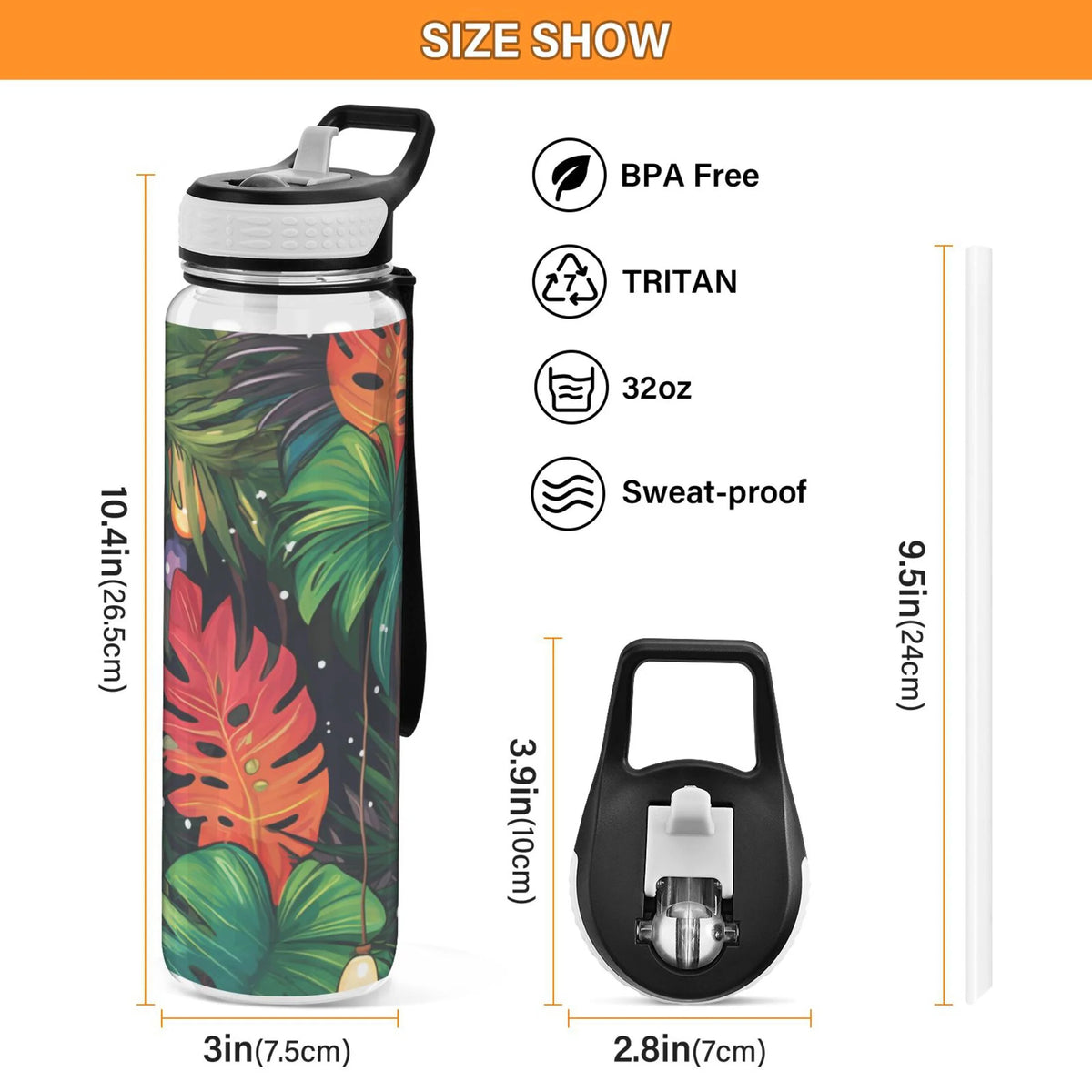 32oz Tritan Leakproof Clear Sports Water Bottle with Straw A4935