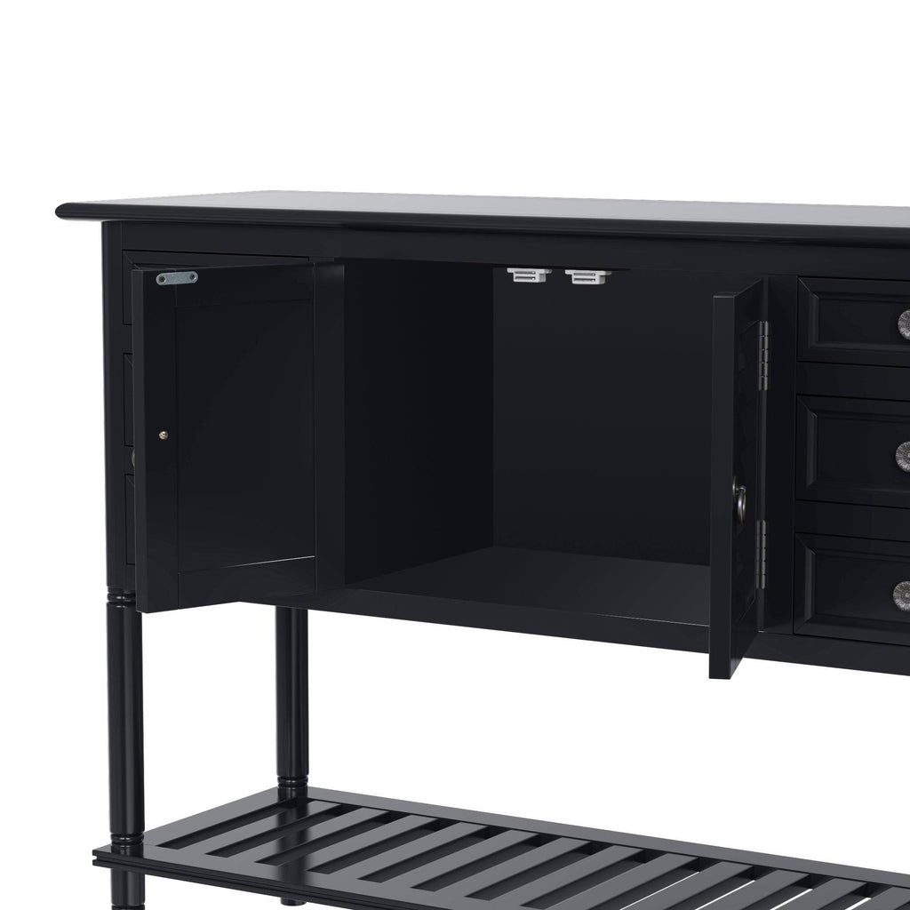 Black Console Table with 6 Drawer and 1 Cabinet and 1 Shelf P9649