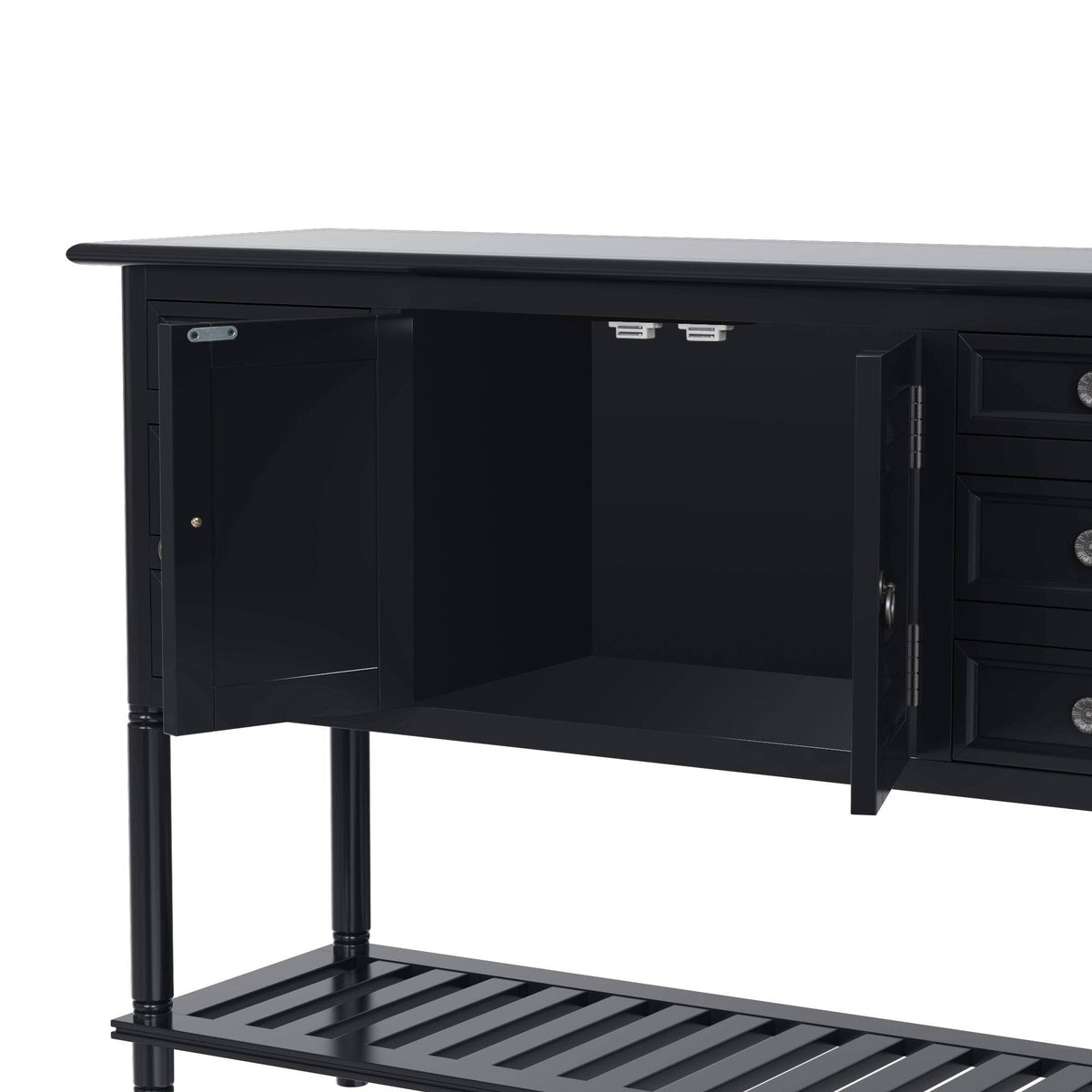 Black Console Table with 6 Drawer and 1 Cabinet and 1 Shelf P9649