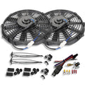 2pcs 10" Universal Electric Radiator Cooling Fan Straight Blade Reversible 1250CFM 12V Black Mounting Kit & Thermostat Switch Relay Kit N525856