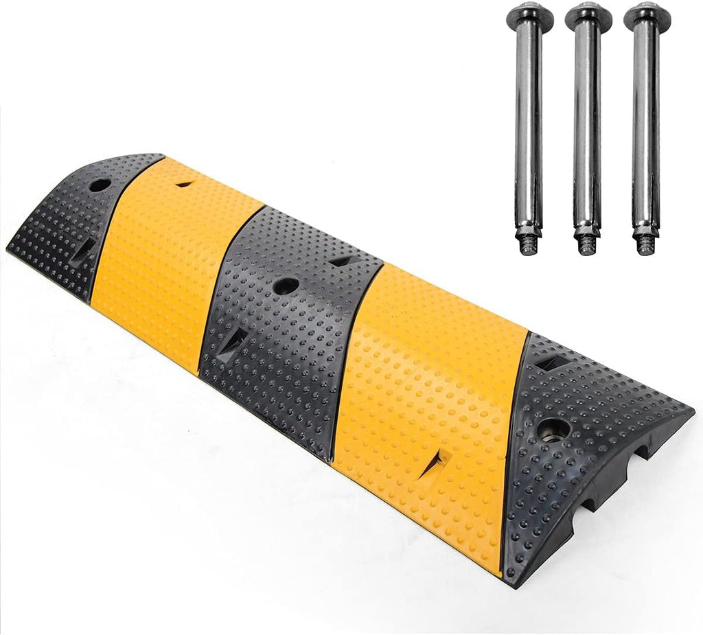2 Channel Heavy Duty Rubber Speed Bumps with 3 Bolts, Pack of 2 Q938