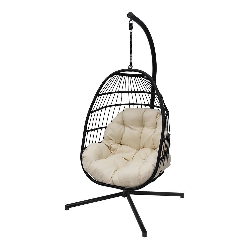 Blue Wicker Hanging Swing Chair with Cushion and Stand F9119