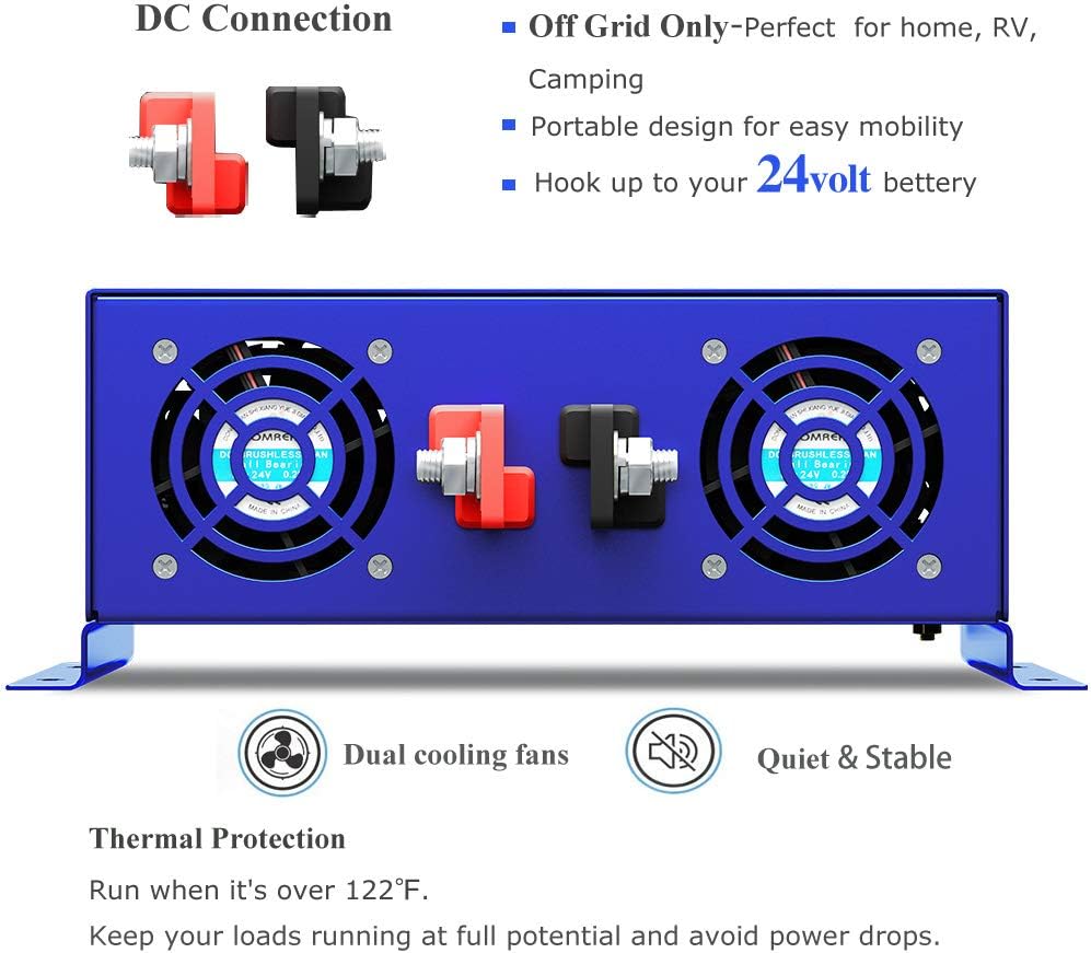 2000W Pure Sine Wave Power Inverter 24V DC to AC 120V with 15ft Remote Switch F716221