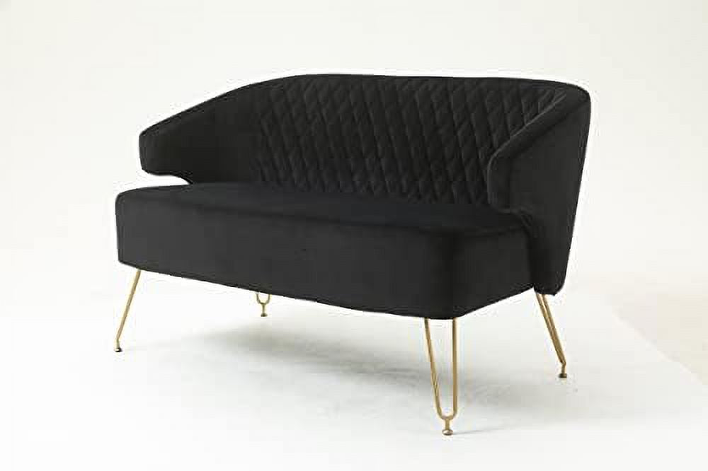 Cashmere Loveseat Sofa with Gold-Finished Metal Legs and 2 Small Pillows C3393