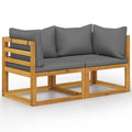 2-Seater Acacia Wood Corner Sofa Set with Dark Gray Cushions W891