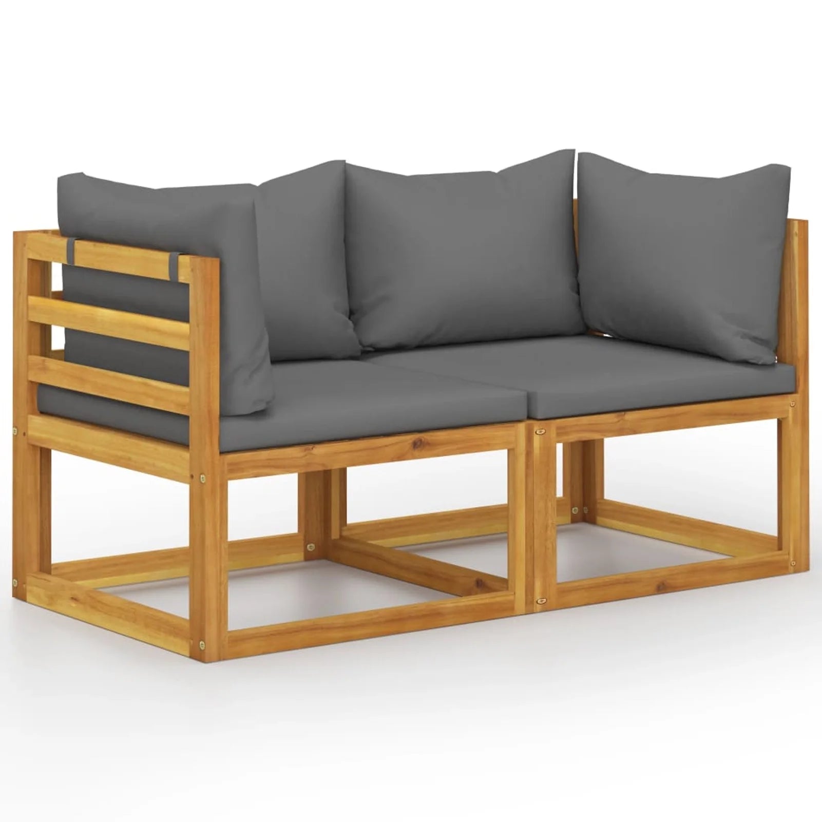 2-Seater Acacia Wood Corner Sofa Set with Dark Gray Cushions W891