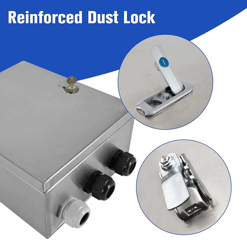 201 Stainless Steel IP64 Waterproof Metal Junction Box with Lock, 11.8"x 9.8"x 6.5", Pack of 2 Q928213