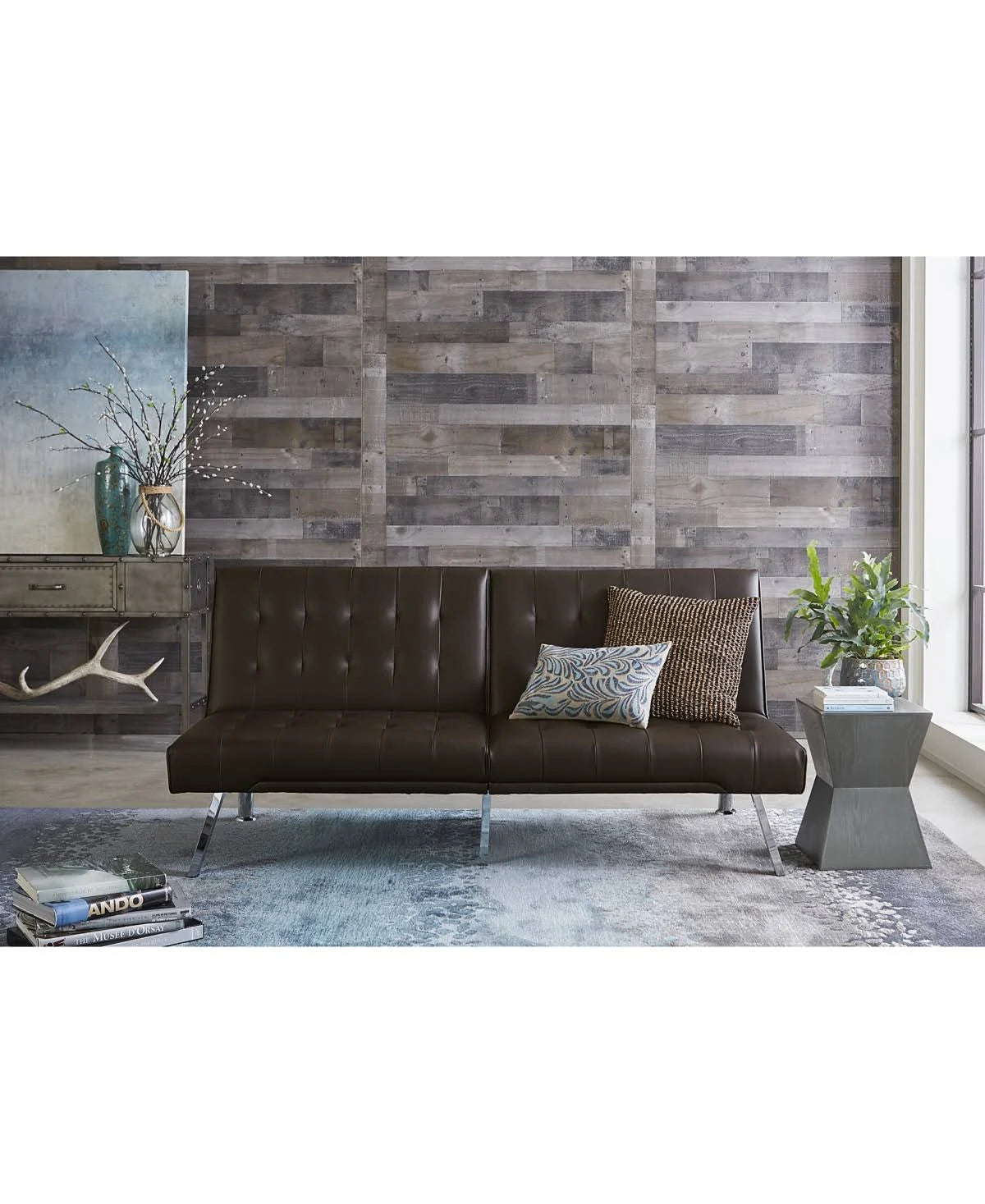 Leather Foldable Futon Sofa Bed Camel S19773