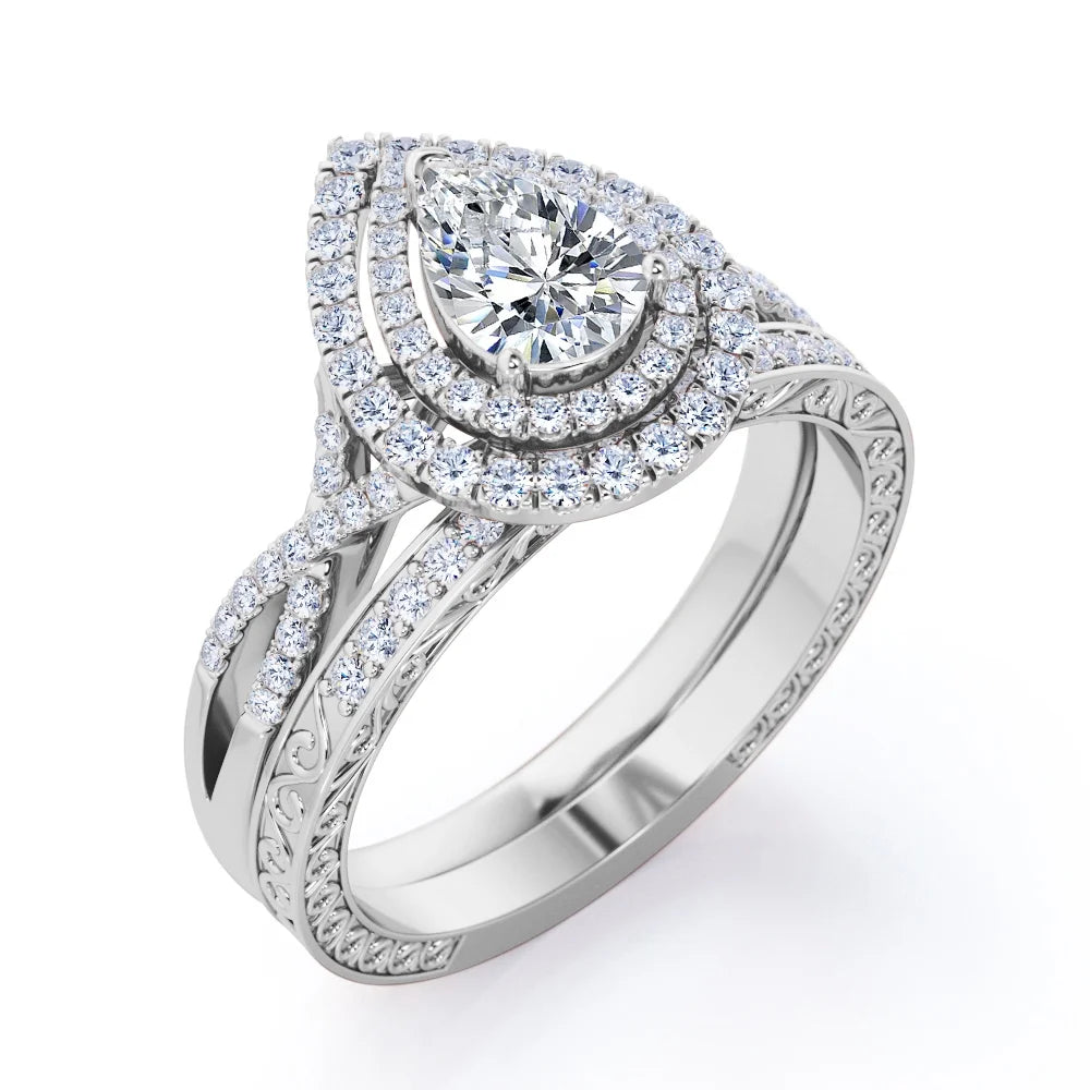 1.75 Carat Almond Shape Moissanite Crossover Wedding Set O46859