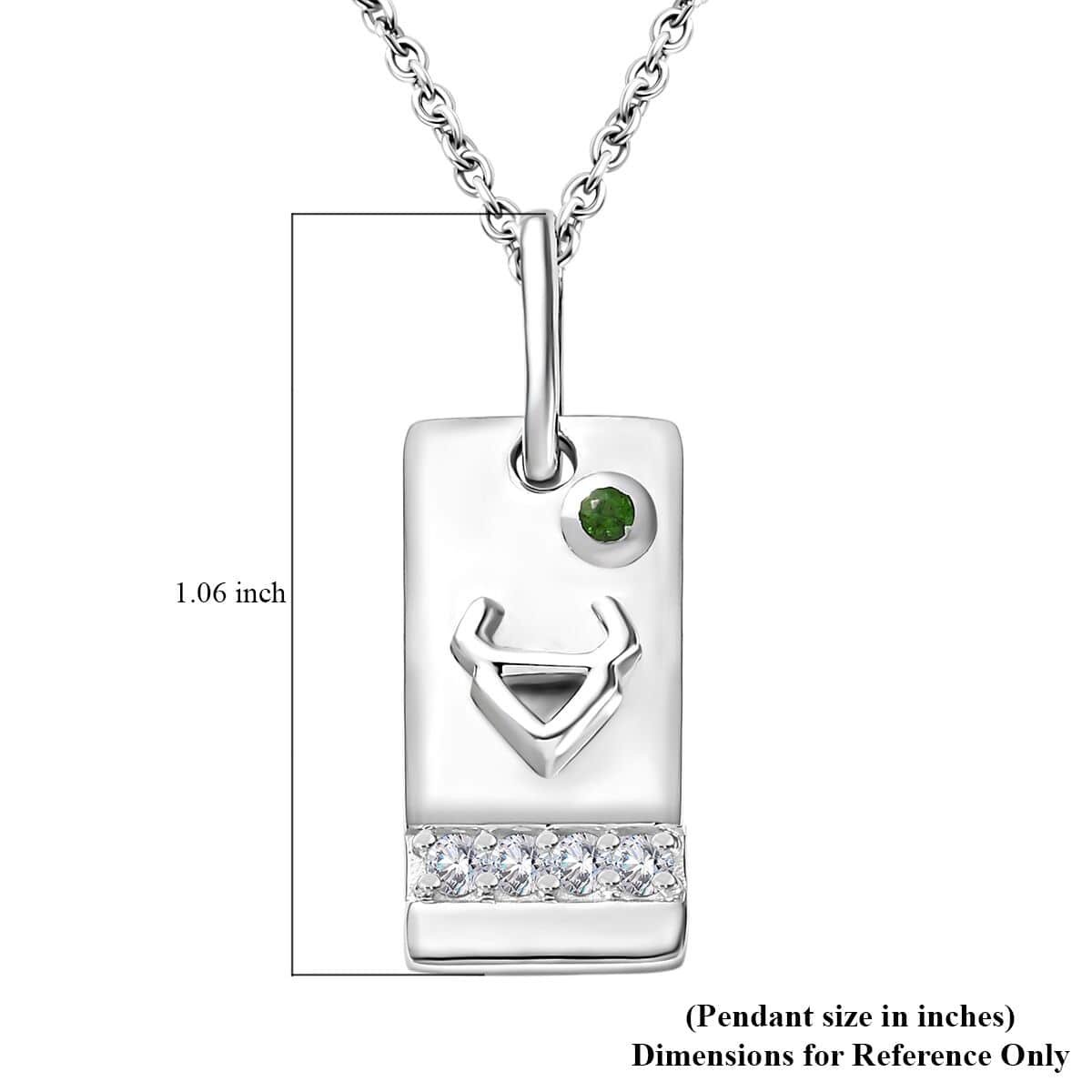 Chrome Diopside Moissanite Round 925 Sterling Silver Platinum Plated Lion Pendant Necklace Size 20" Ct 0.16 K62375