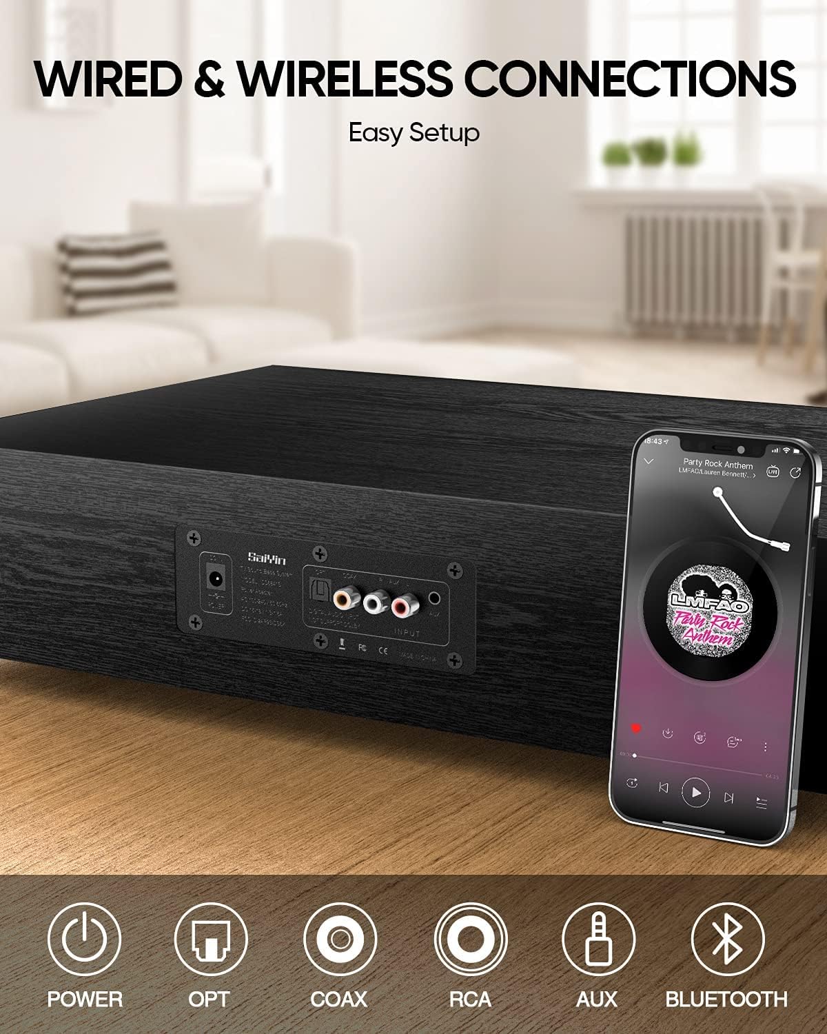 2.1 CH Sound Bar with Built-in Subwoofer and Bluetooth P501021