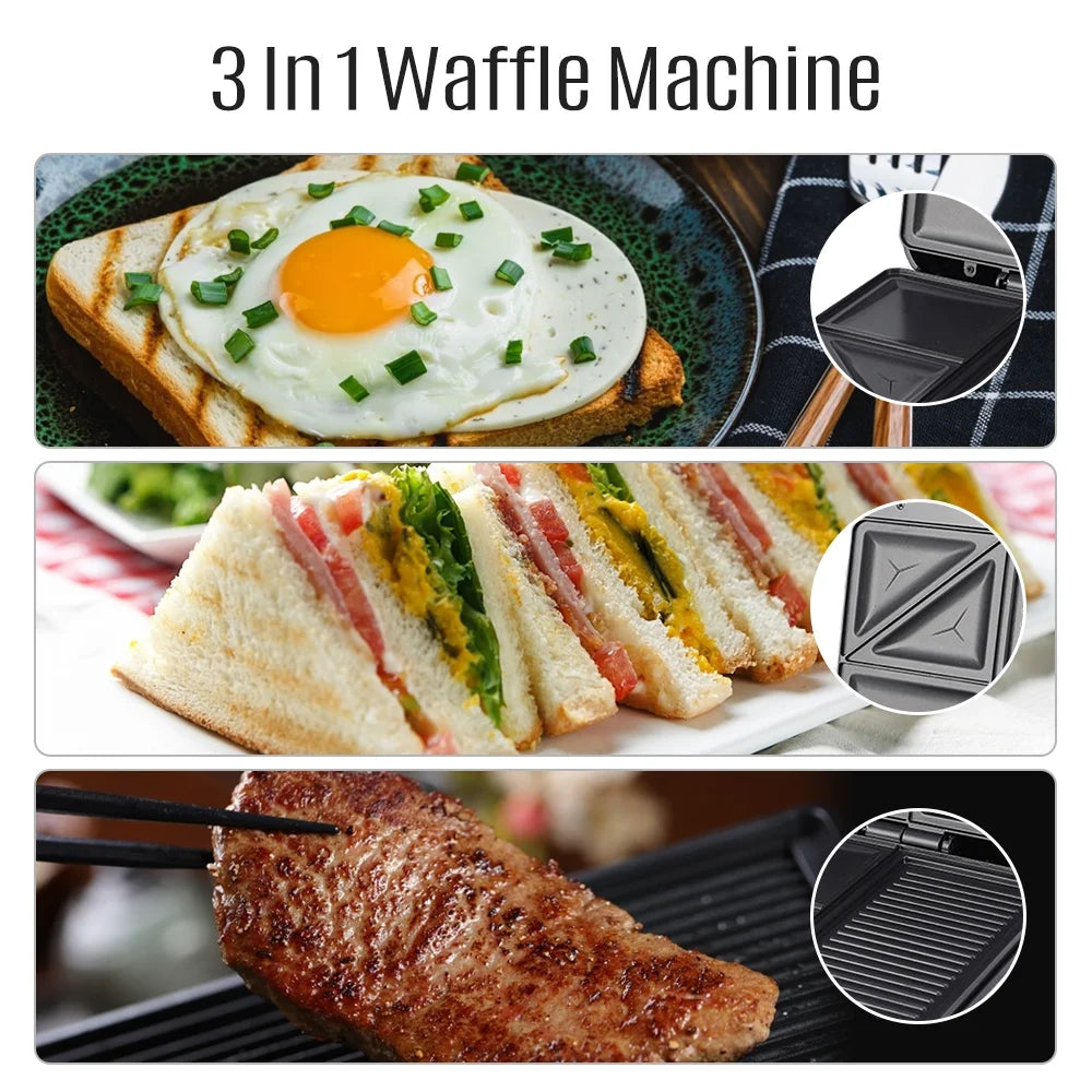 1400W Non-Stick 3in1 Electric Grill Waffle Maker D904658