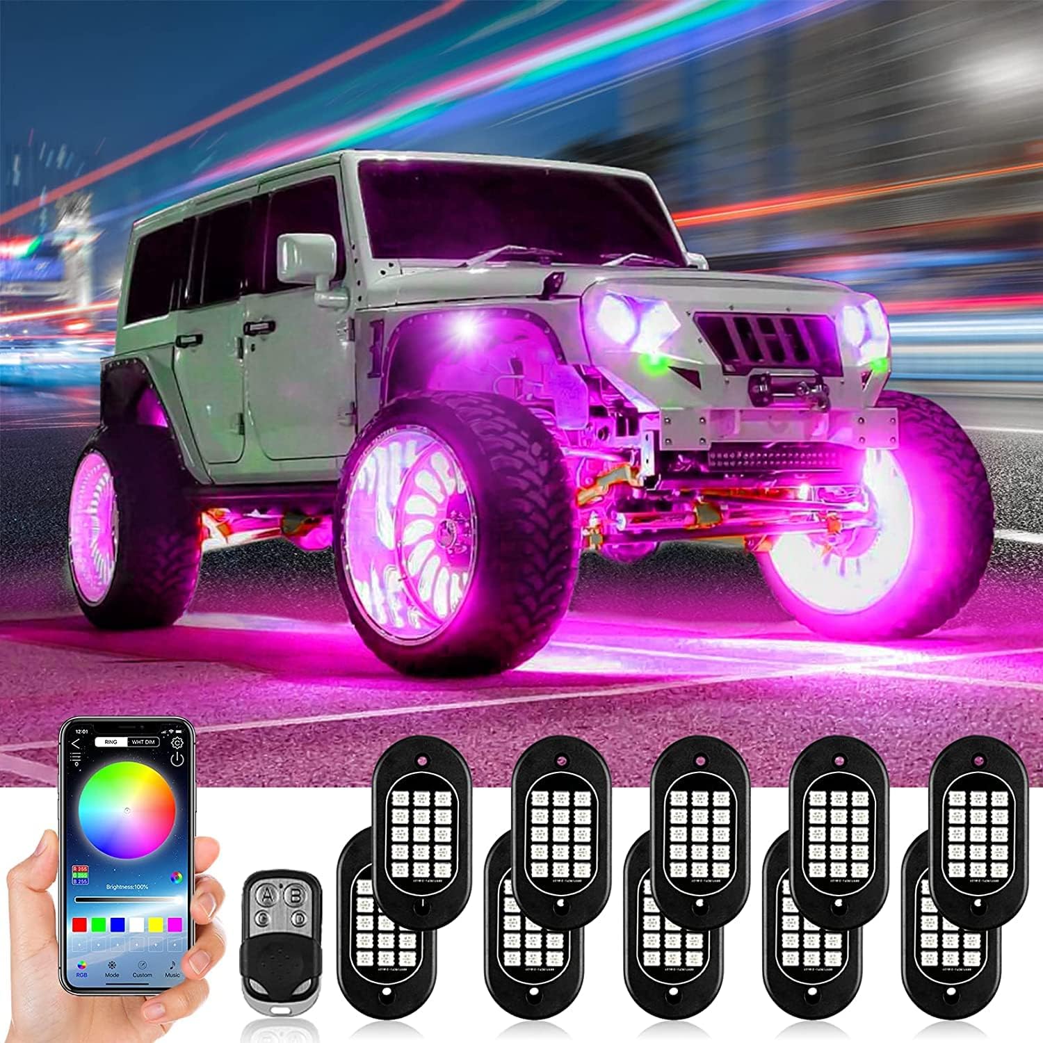 RGB LED Rock Lights 8 Pods Pack of 2 J29505