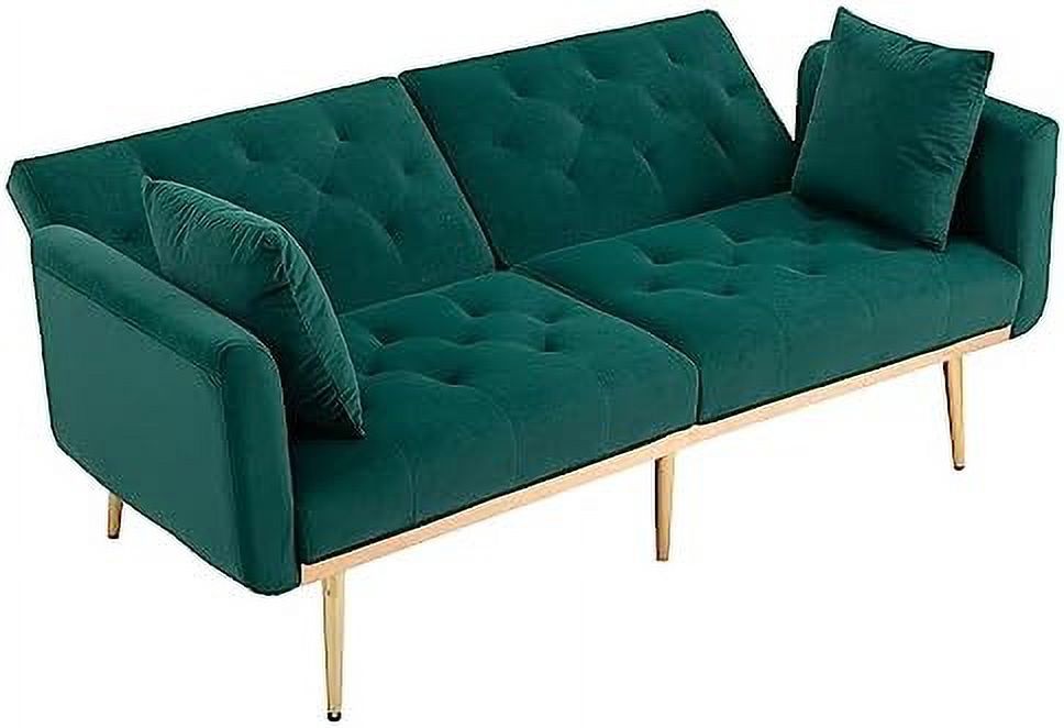 Beige Velvet Loveseat Sofa with 7 Gold Metal Legs E92742