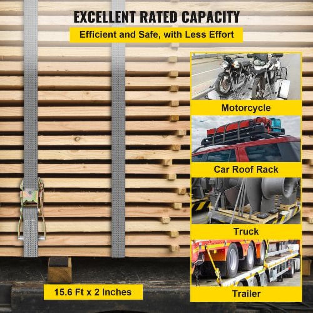 Heavy Duty Ratchet Straps with Snap Hooks, 4000 lbs Working Load H31197