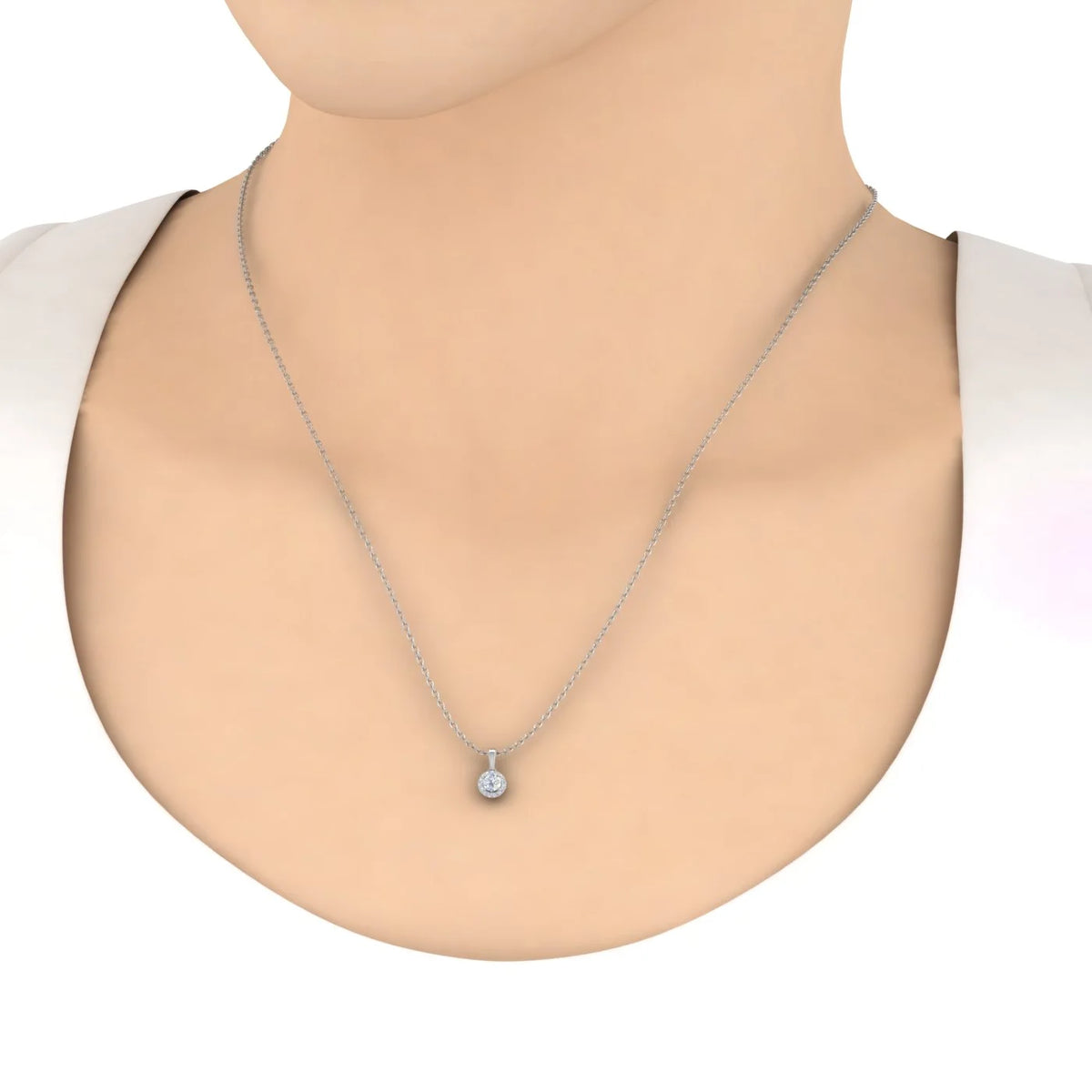 14K White Gold Diamond Halo Pendant Necklace W23601