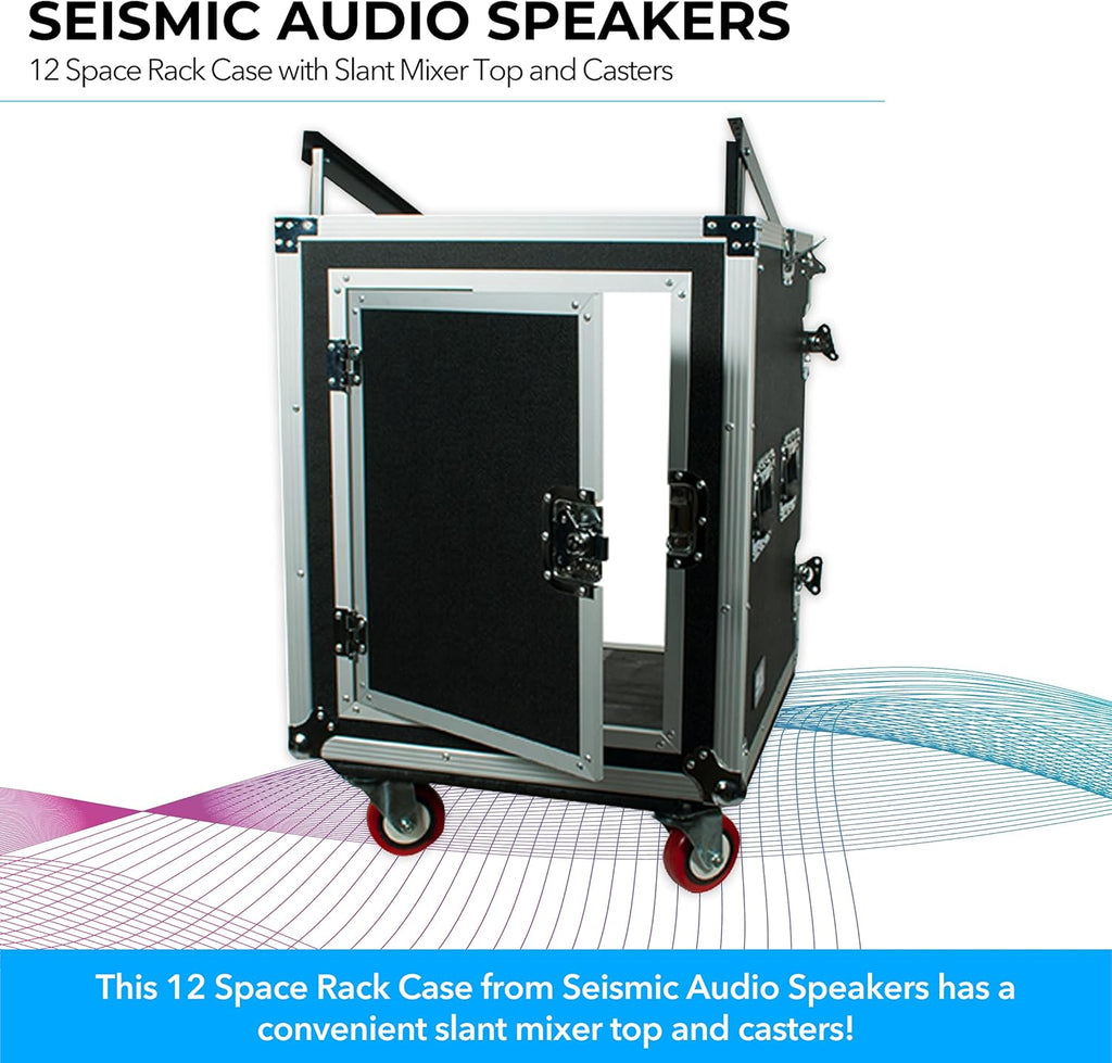 12 Space Rack Case with Slant Mixer Top and Casters W3119