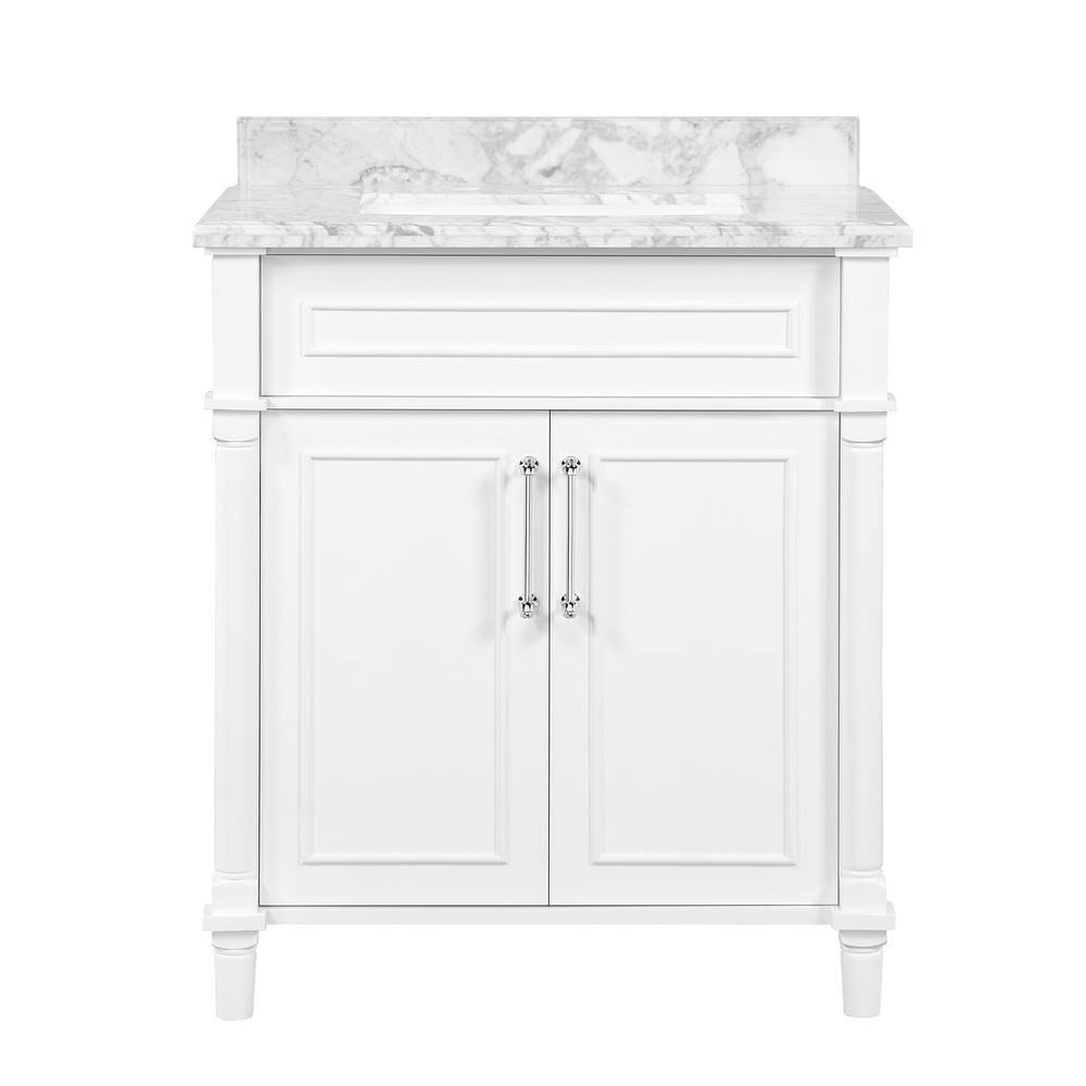 White Bath Vanity with Carrara Marble Vanity Top J44719