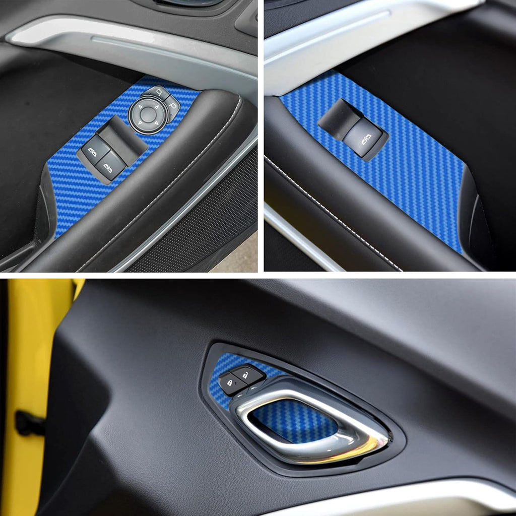 Carbon Fiber Texture Vinyl Wrap Center Console Dashboard Cover for Chevrolet Camaro 28PCS Blue O995138